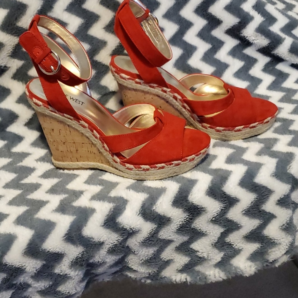 Nine West Red Suede Espadrille Wedge Sandals - Picture 1 of 5